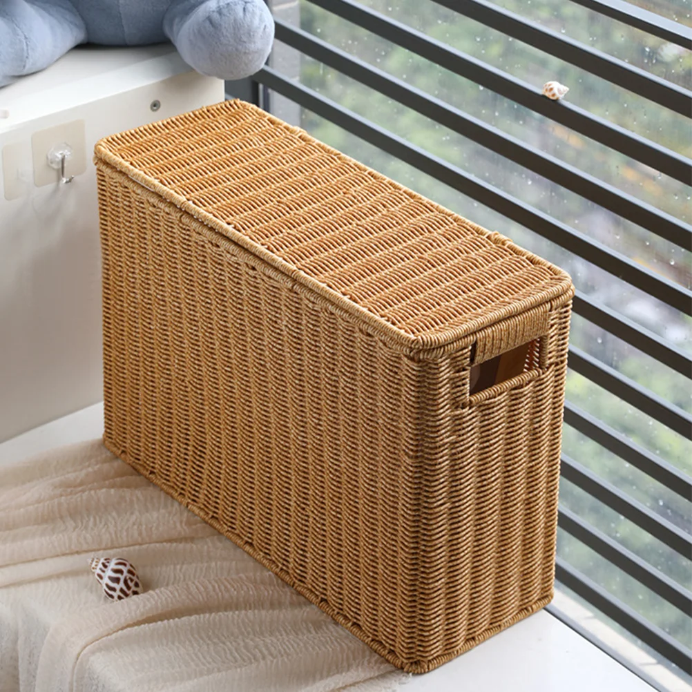 

Magazine Basket Narrow and Tall Storage Box with Lid Wicker Plastic Slim Vegetable