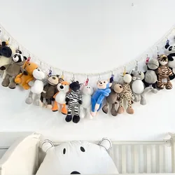 Boho Macrame Storage Chain Stuffed Animals Toy Display Holder Wall Hanging with 18 pcs Clips for Bedroom Nursery Play Room Decor