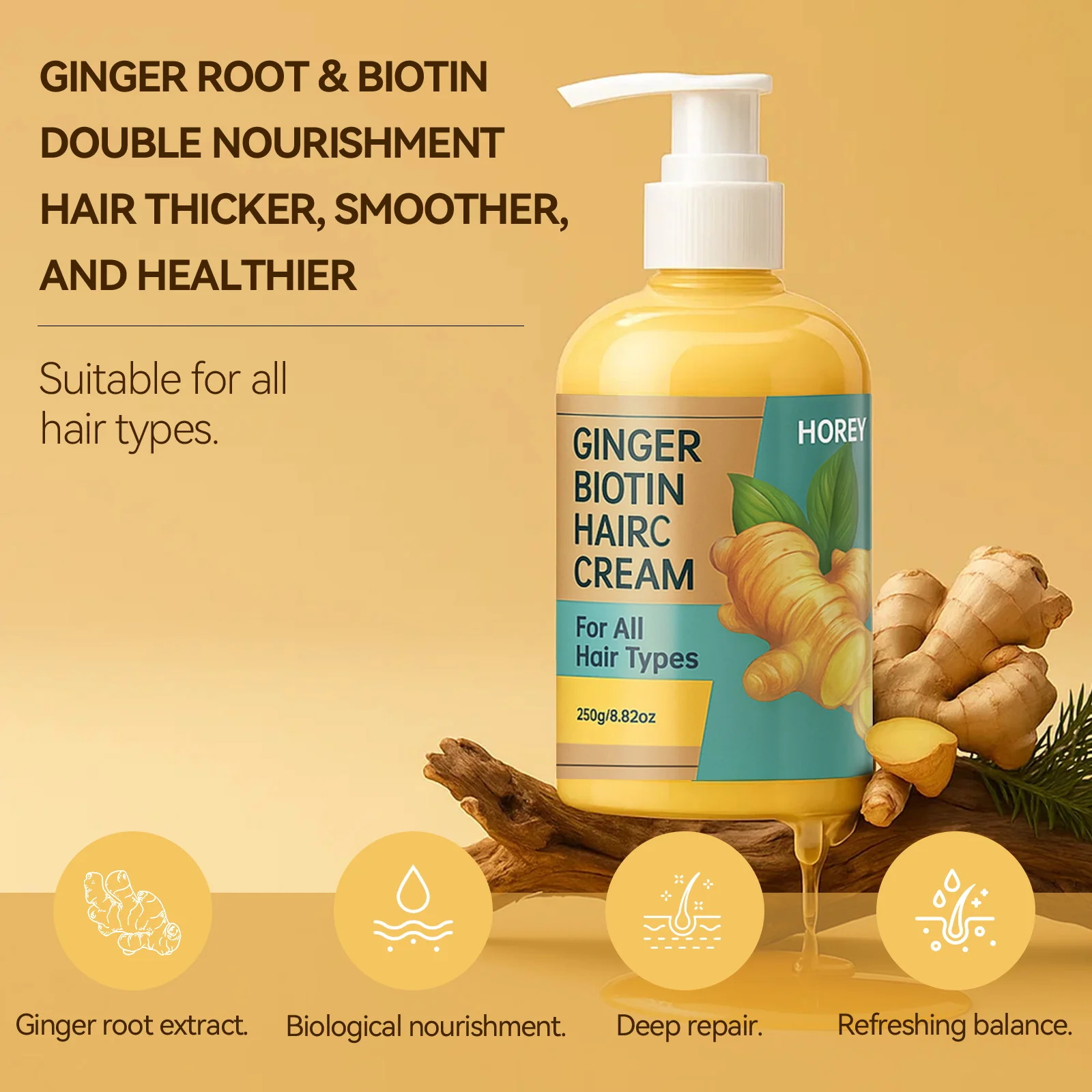 Ginger Hair Conditioner Natural Ginger Extract Nourishing Smoothing Strengthening Hair Activate Hair Follicles,Care for Damaged Hair LightweightAand Easily Absorbed All Hair Types