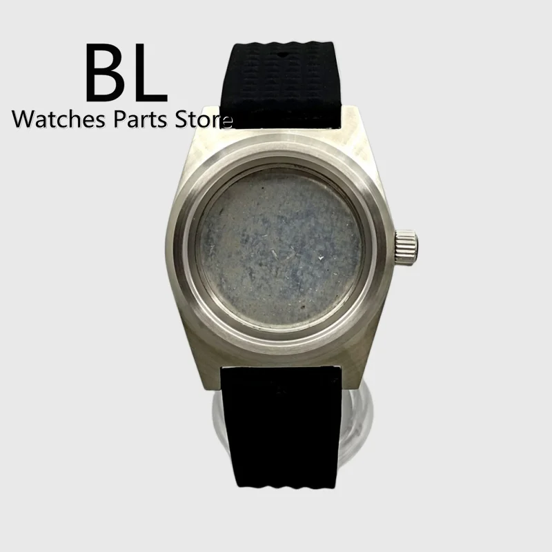 BL 38mm Silver Watch Case Black Rubber Strap Flat Sapphire Glass/Domed Coated Glass Fit