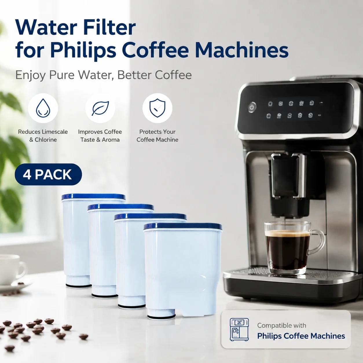 Paquete de 4 filtros de agua para máquina de café, repuesto para Philips Saeco AquaClean CA6903, compatible con filtros de agua PicoBaristo