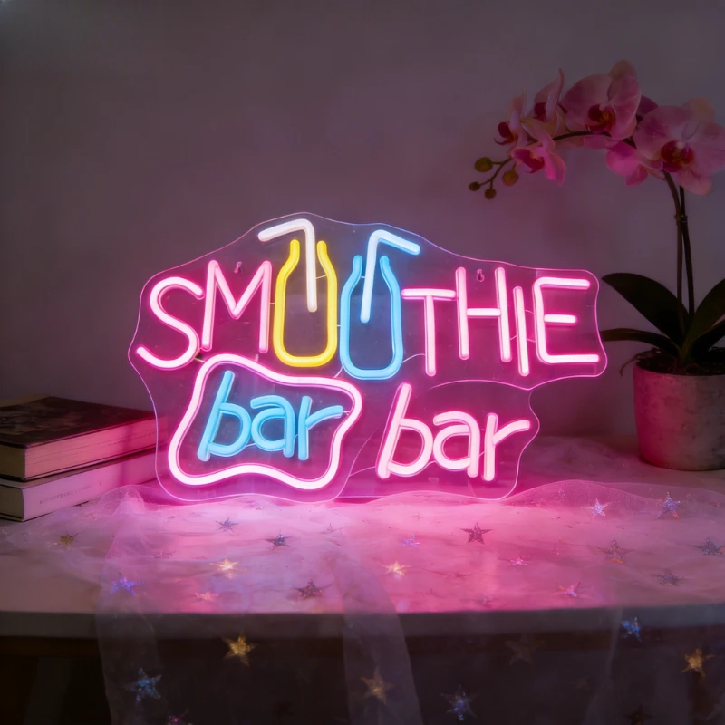 Smoothie Bar Neon Sign Dimmable USB LED Wall Light FOR Mobile Drink Food Truck Juice Shop Summer Market Party Decor Gift Lamp