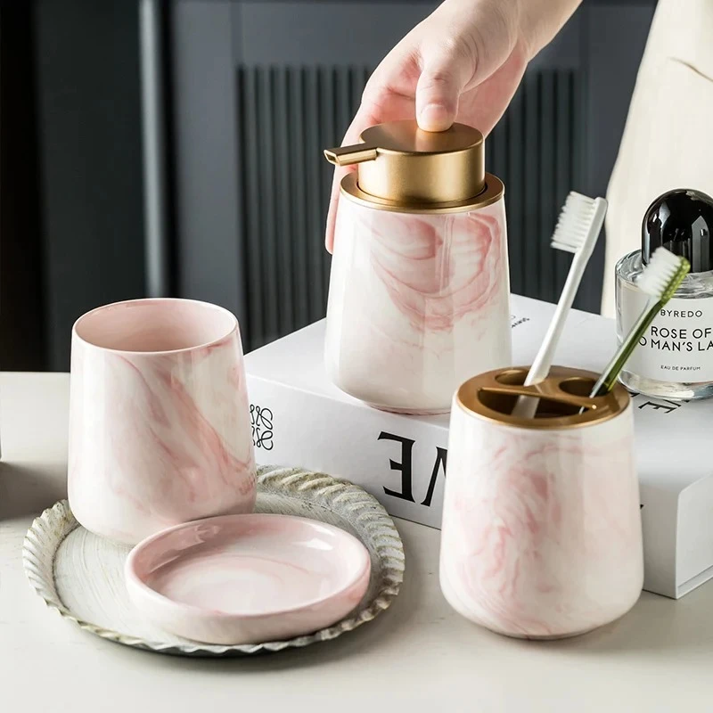 

Керамический мраморный узор для ванной комнаты, набор из 4 предметов, туалетные принадлежности, бутылка для лосьона, бутылка для мыла, чашка для полоскания рта, наборы для мытья посуды