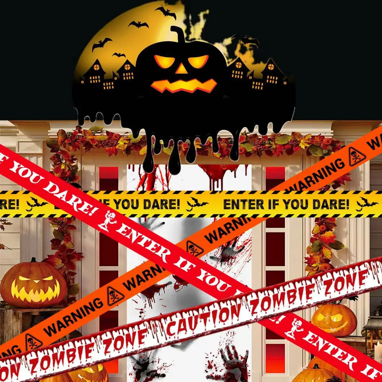 9M Halloween Warning Strip Plastic Isolation Belt Party Haunted House Decoration Horror Atmosphere Warning Line