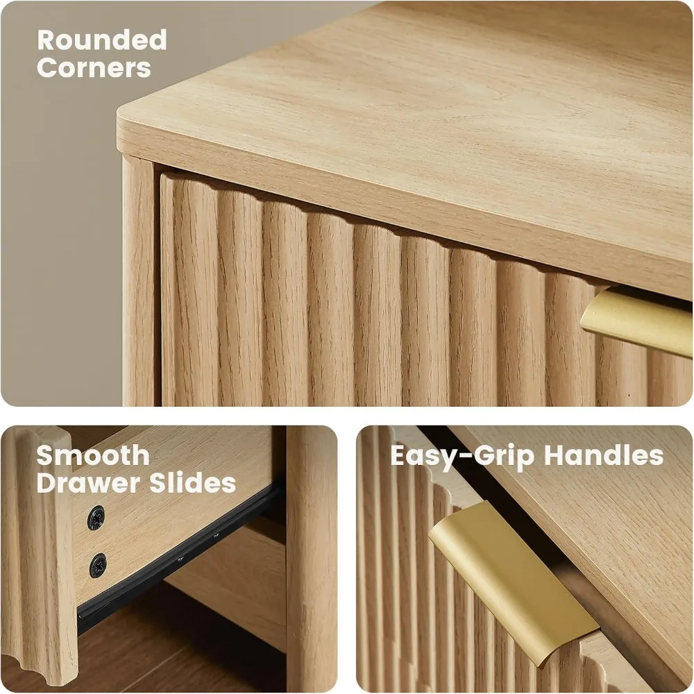 Amada Cômoda contemporânea de madeira com 8 gavetas e bordas arredondadas e slides embutidos, cômoda com suporte de TV com design canelado