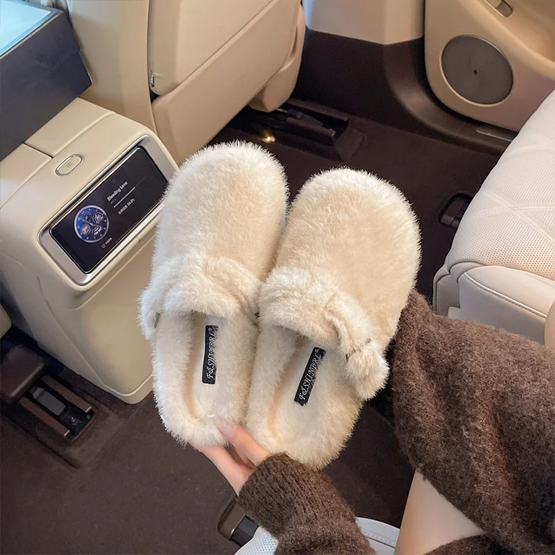 

Women's Thi Bot Fur Slippers Indoor Outdoor Wear Autumn Winter New Sle Plu Flat Bot Head Cover Cotton Slippers