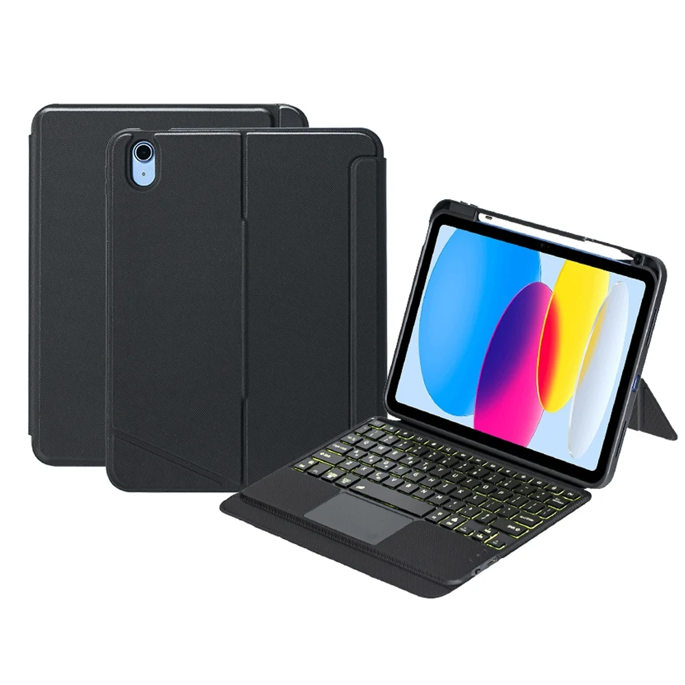 

T10-AS for iPad (2025) / 10.9 (2022) Backlit Touchpad Bluetooth-Compatible Keyboard Leather Case Pen Slot Kickstand Tablet Case