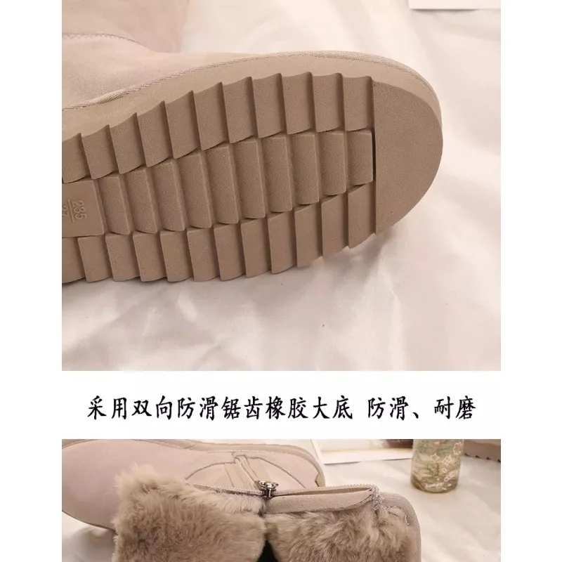 New Winter Flat Snow Boots Women's Round Head Suede Belt Buckle Thick Sole Anti-slip Wear-resistant High Boots view 4