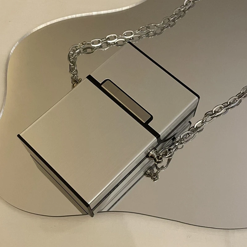 Metal Lipstick Bag for Women Luxury Mini Dinner Bag Designer Cigarette Boxes Shape Bag Shoulder Bags Cute Purses Crossbody Bag