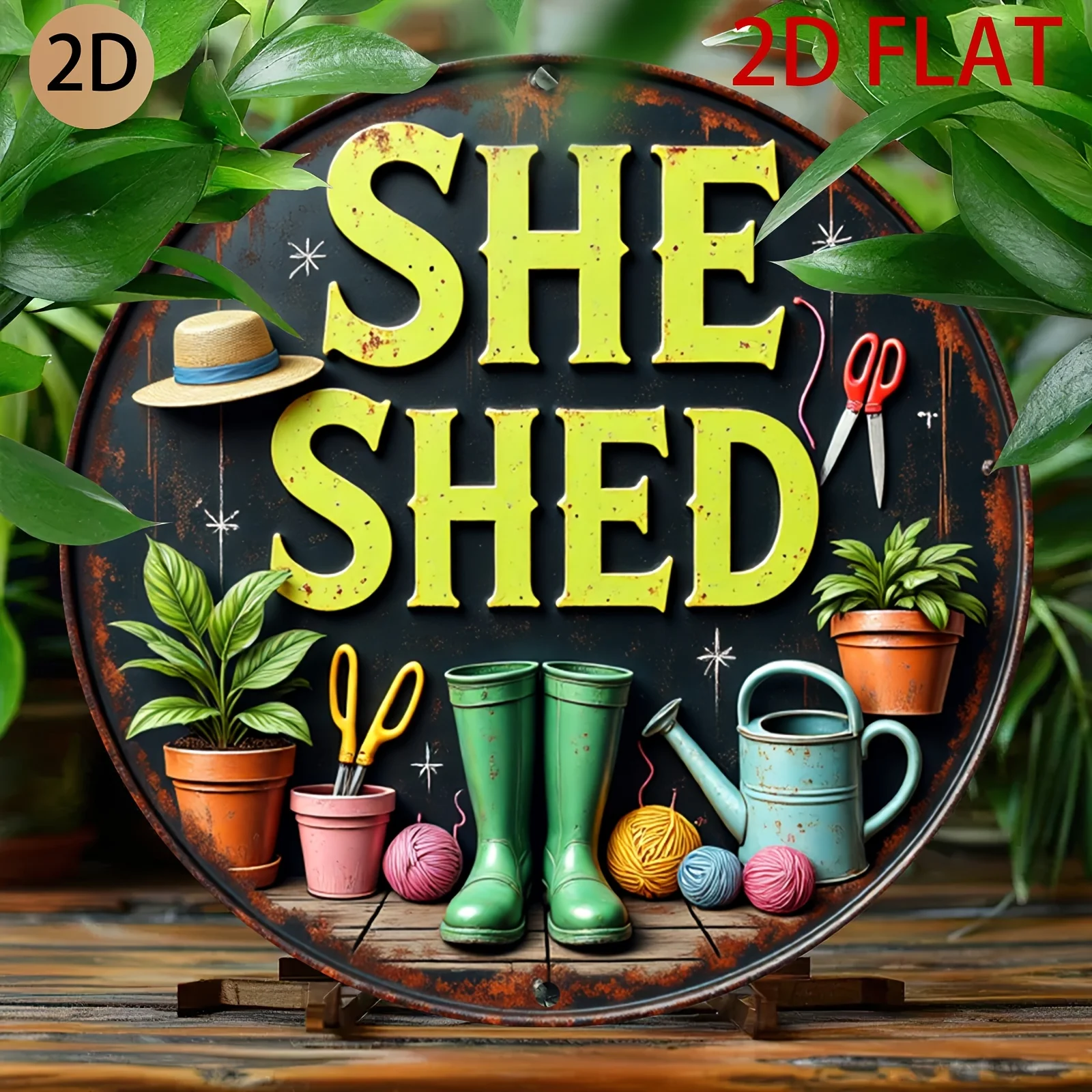 2D Plane Circular Rusty Metal She Shed Sign  Gardening Crafting Themed Wall Art for Home Shed or Patio, 2D Flat, Perfect for R