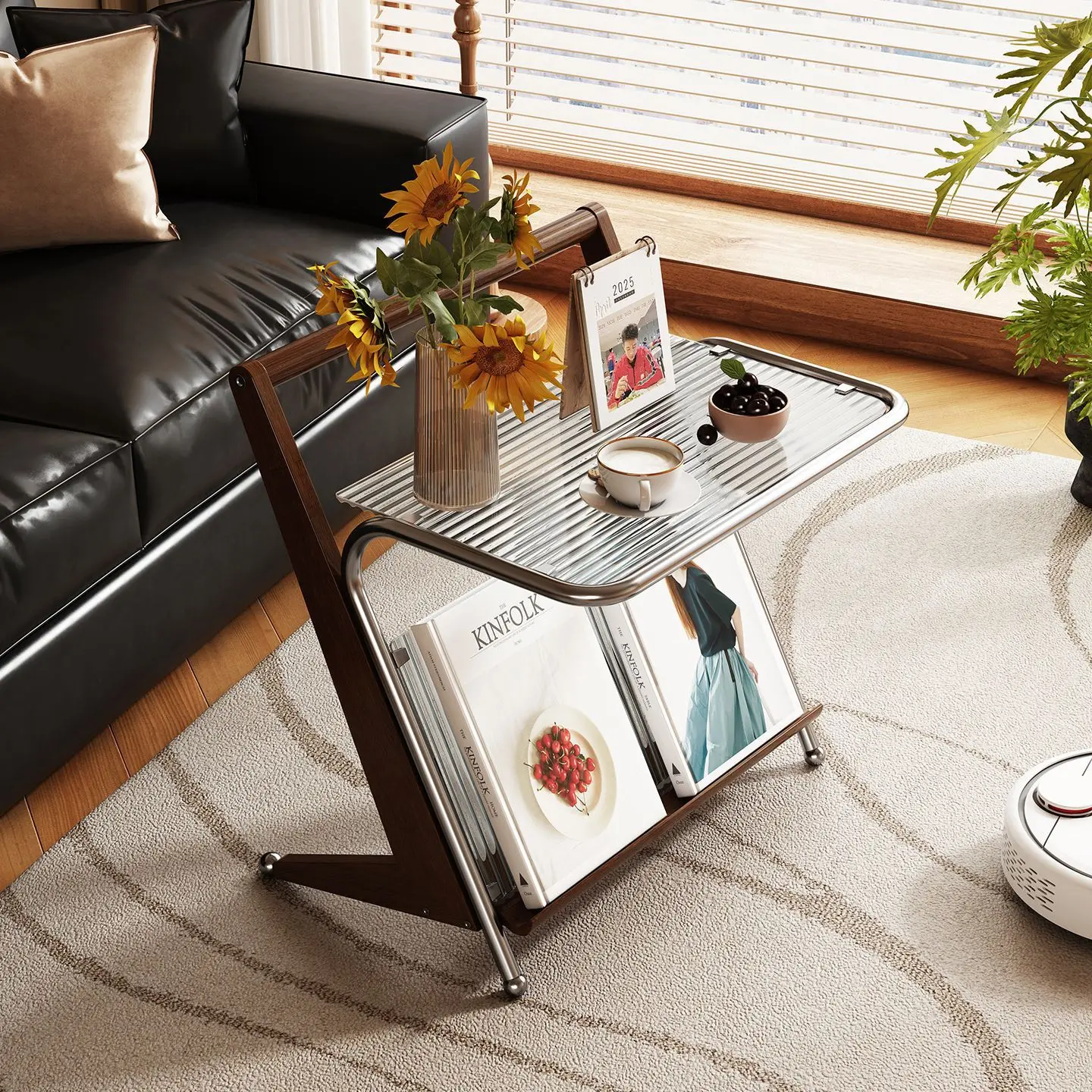 Side shelf Household tempered glass small table Pantry corner table stand Living room sofa side coffee table