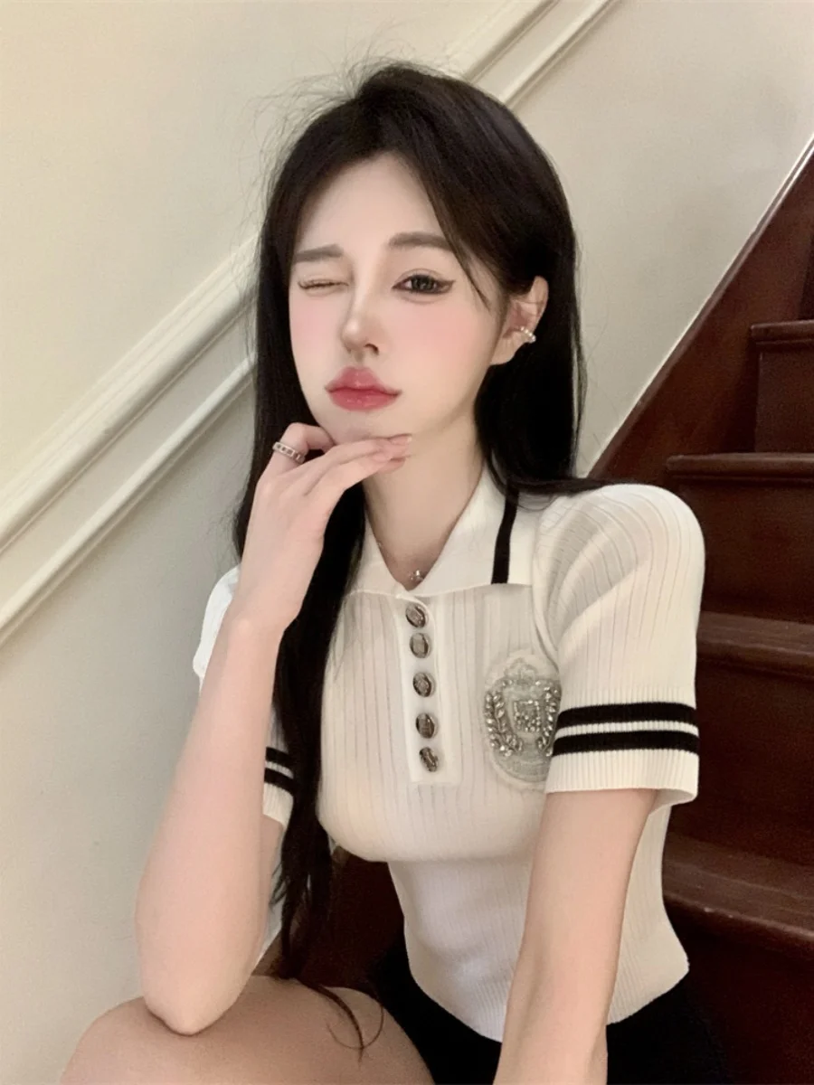 

Ele Unique Sweet Spicy Girl Ne Ice Silk Knitted irt ort Sve Women's Summer High Design Sensation