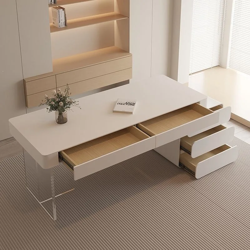 Cream style desk, pure white minimalist home writing desk, beauty salon medical beauty consultation table with drawers,
