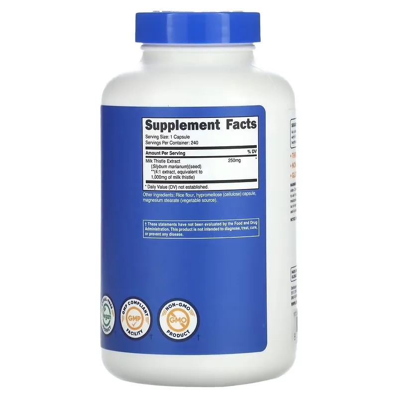 Milk Thistle Capsules 250mg (240 Capsules) for Soothing Hangovers & Liver Protection