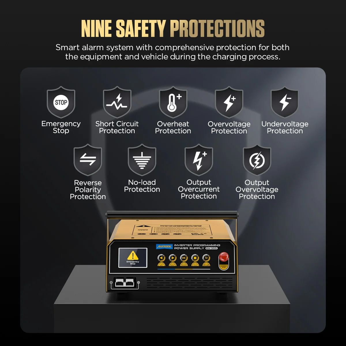 AUTOOL EM355 عاكس الطاقة ECU البرمجة 110/120 فولت شاشة LCD عالية الدقة تسعة حماية السلامة قابل للتعديل جهد البرمجة