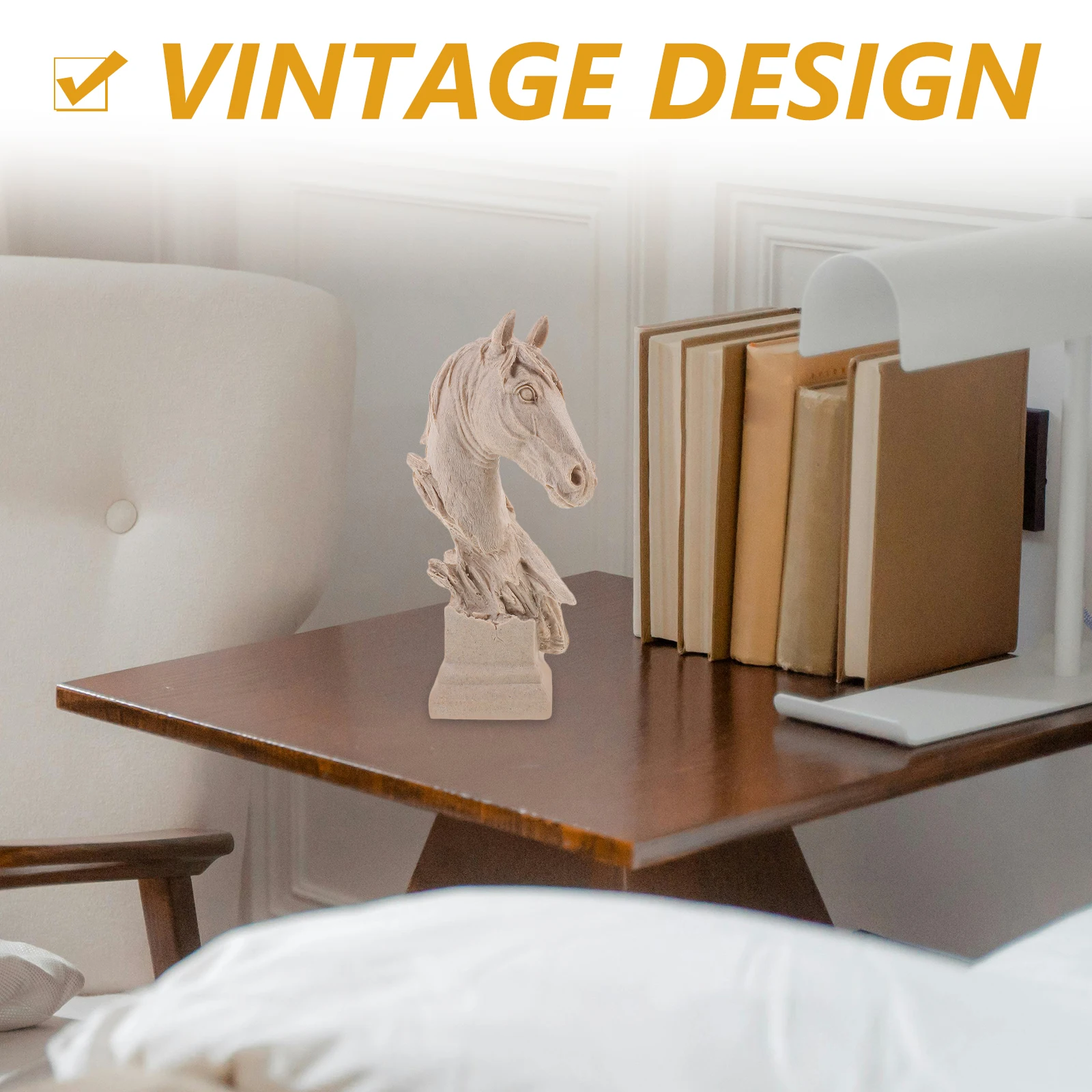 

Lifelike Horse Head Statue Resin Material Vintage Ornament Exquisite Detailing Functional Decor Various Settings
