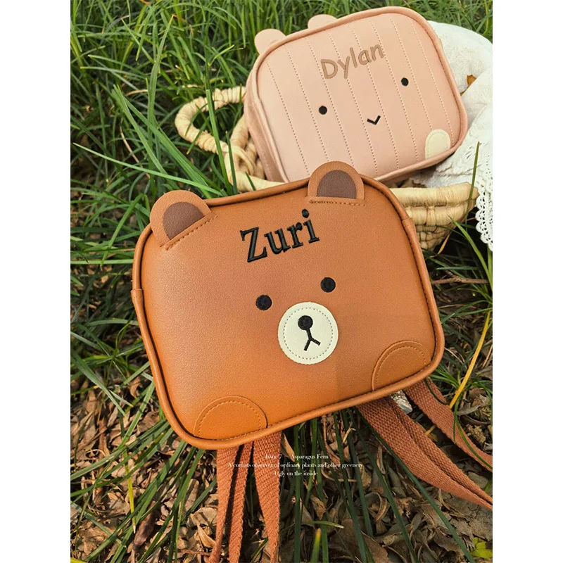 Personalized Name Cute Rabbit Bear Animal PU Leather Children's Backpack Customized Baby Photo Backpack Children's School Gift