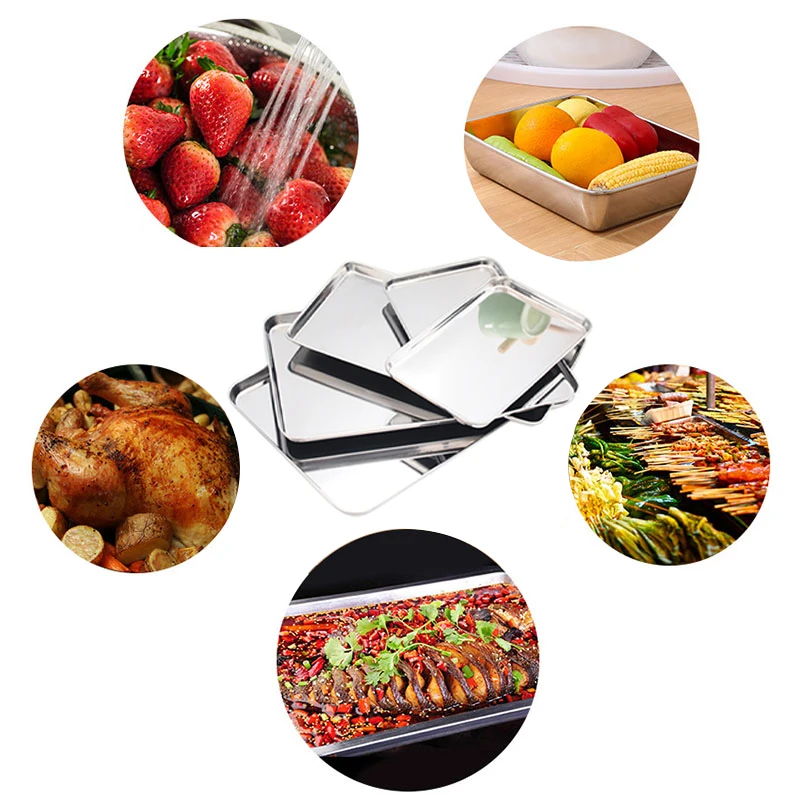 Stainless Steel Steamed Sausage powder plate Trays Fruit Dish Hotel Japanese Rectangle Pastry Food Storage Baking Plates