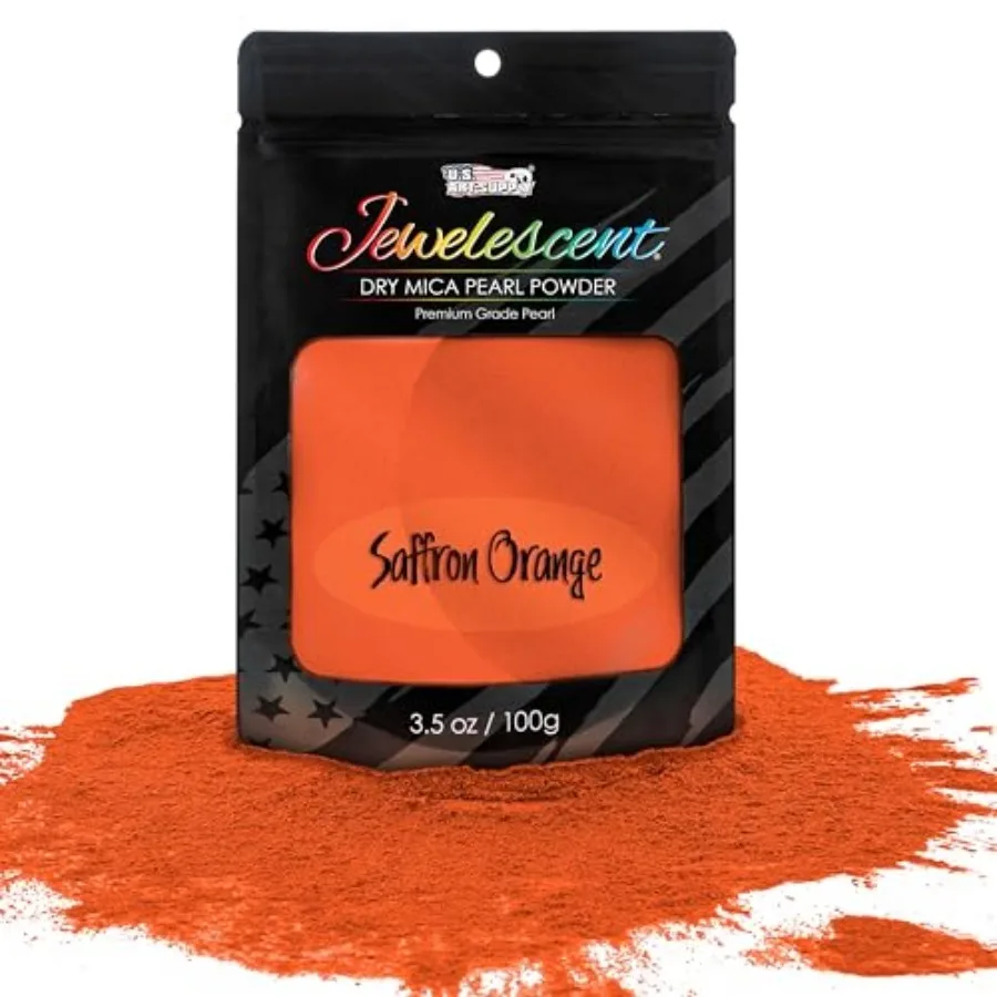 Polvo de Pigmento de Mica Perla Jewelescent, Color Azafrán Naranja, 3.5 oz (100g) en Bolsa - Grado Cosmético, Pigmento de Color para Resina Epoxi, Polvo de Mica
