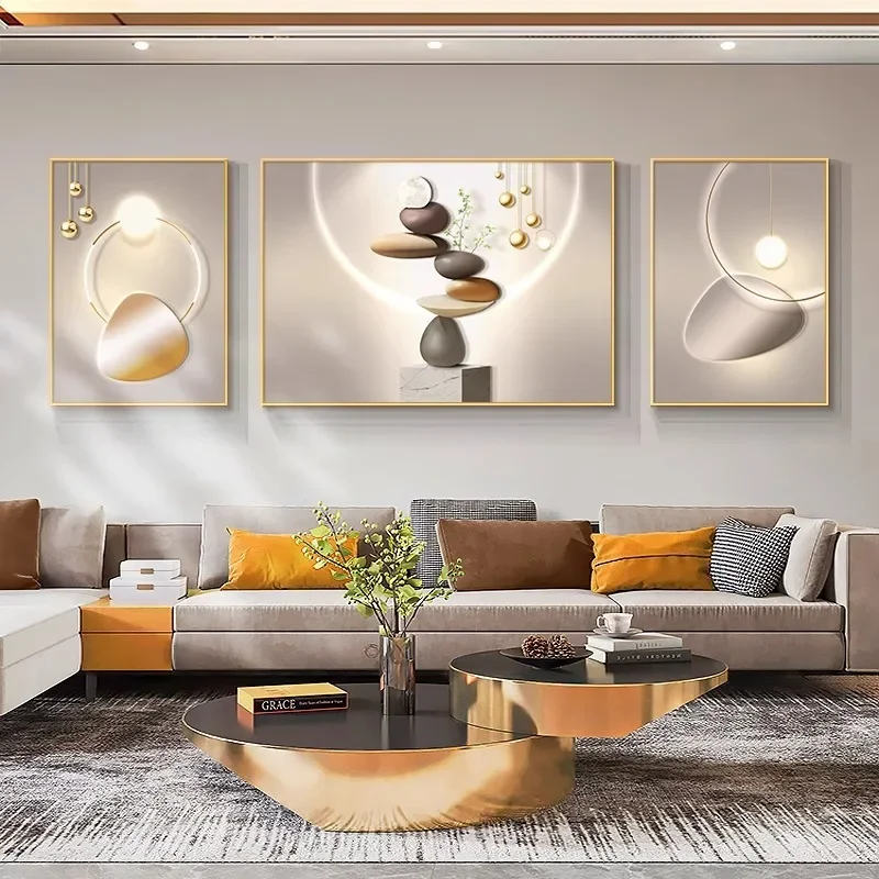 Stone running living room decorative painting modern light luxury high sense sofa background wall hanging painting
