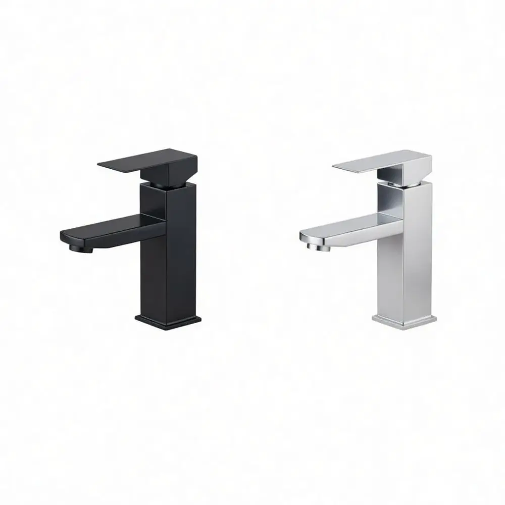 Matte Black Basin Faucet 304 Stainless Steel Square Sink Mixer Tap Modern Bathroom Vanity Washbasin Hot Cold Water Fixture