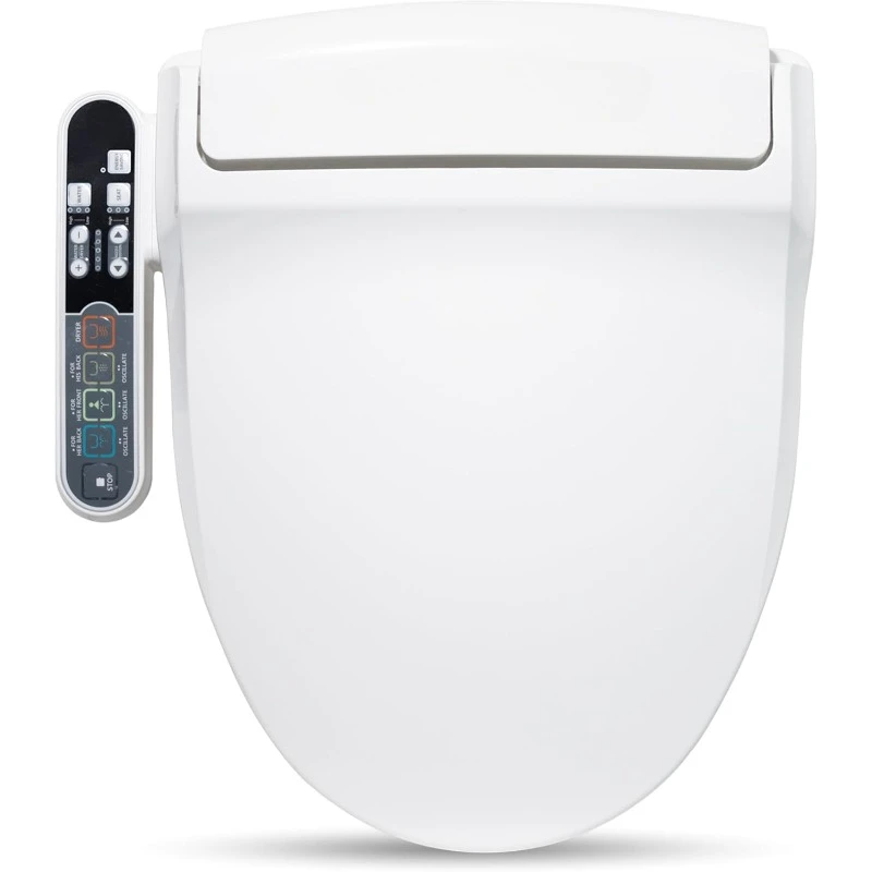 Electric Bidet Toilet Seat with Heated Seating, Warm Air Dryer, Temperature Control Wash, and Control Panel, Elongated Seating