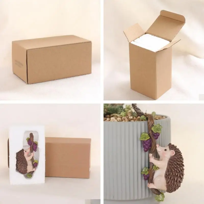 QX2E Natural Looking Resin Hedgehog Decoration Hand Painted Resin Hedgehog With Grape Hanging Decoration For Green Plant