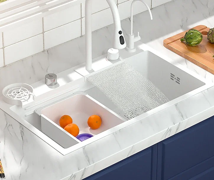 

Белая большая кухонная мойка с одним слотом, бытовая мойка под столом ручной работы