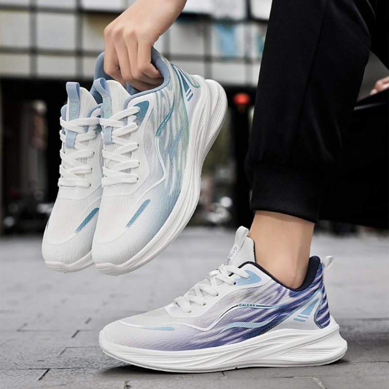 

Мужские кроссовки для бега, дышащие сетчатые кроссовки, повседневная спортивная обувь, легкая обувь для ходьбы, сине-белые модные кроссовки