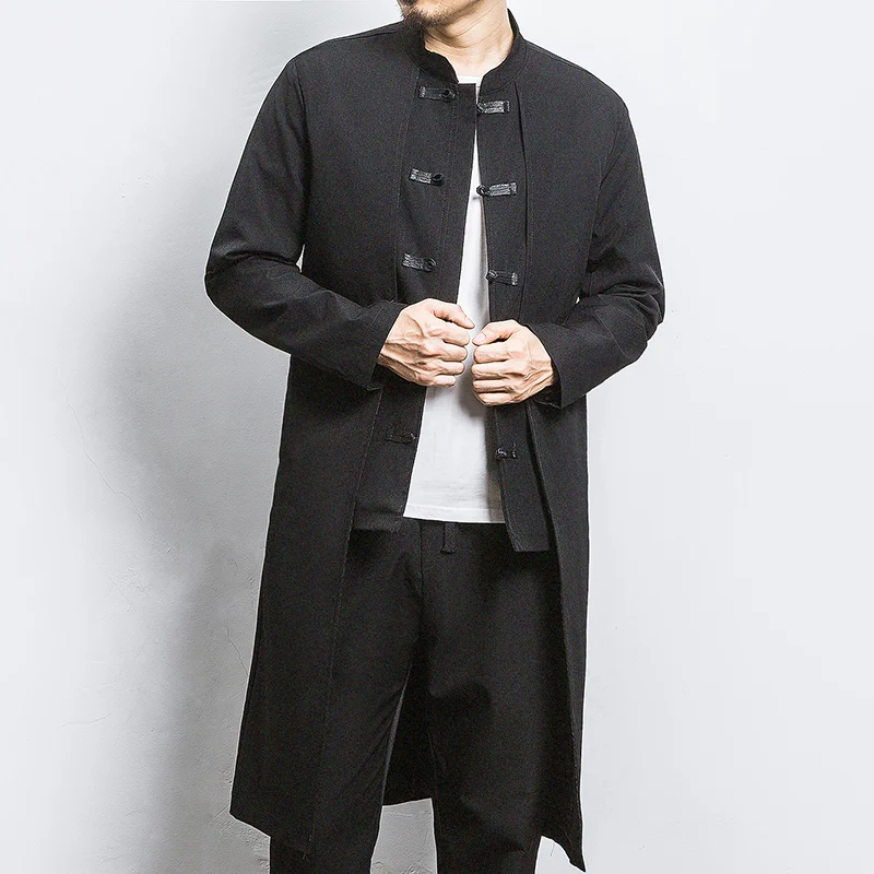 Veste coupe-vent longue de style chinois pour hommes, manteau mandarin, streetwear, vêtements financiers, hip hop