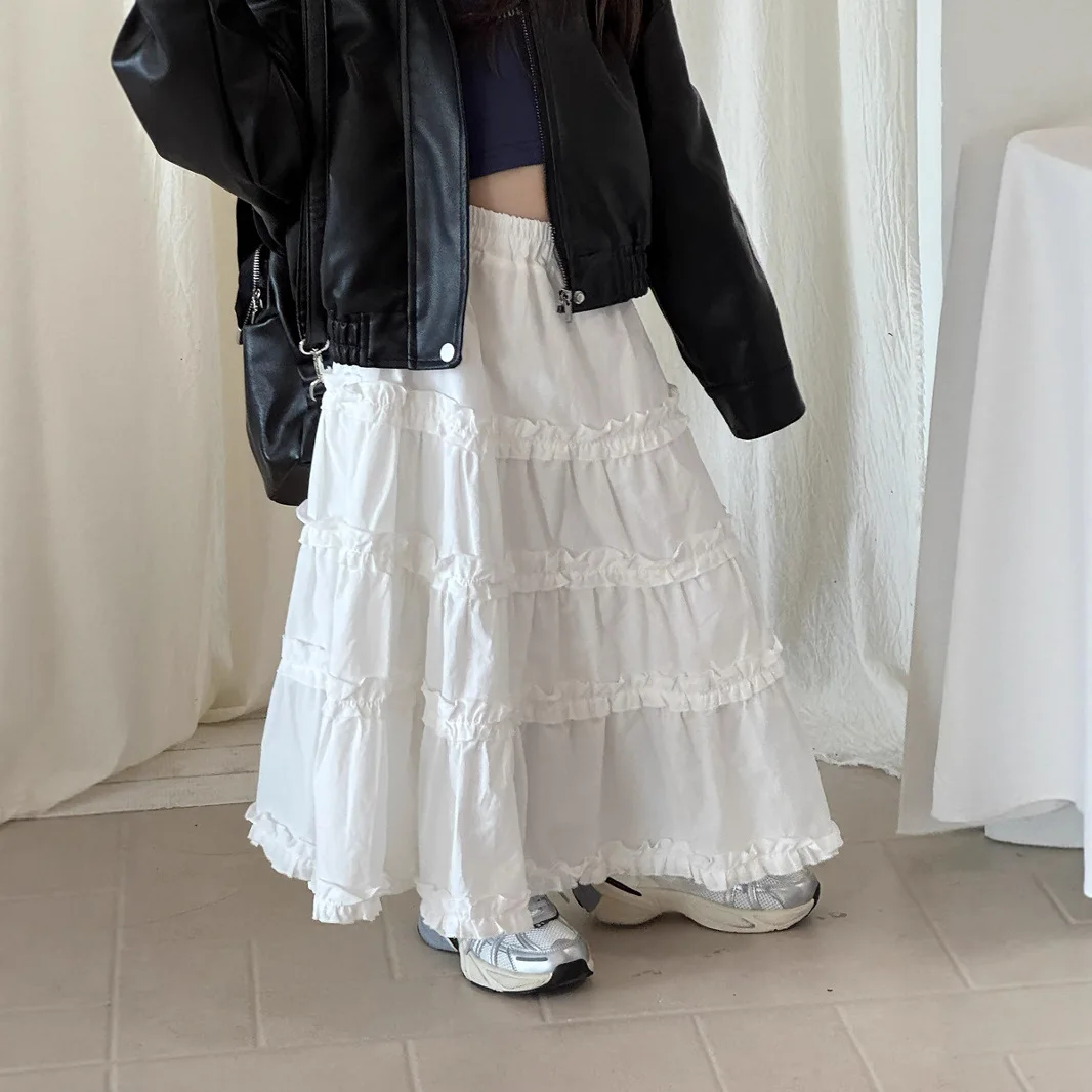 

Lace Long Skirt Girls Korean Spring and Autumn Fashion Splicing Sweet Temperament Casual Cake Long Skirt