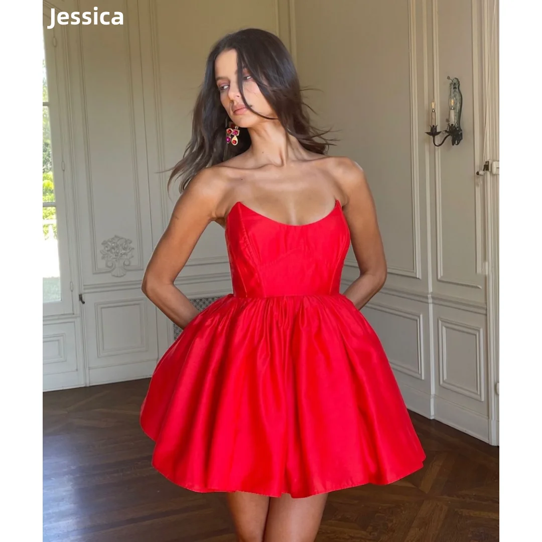 

Jessica Sweetheart Red Wedding Dress Princess Off-the-shoulder Taffeta Prom Dresses Fairy Mini Short Vestidos De Fiesta