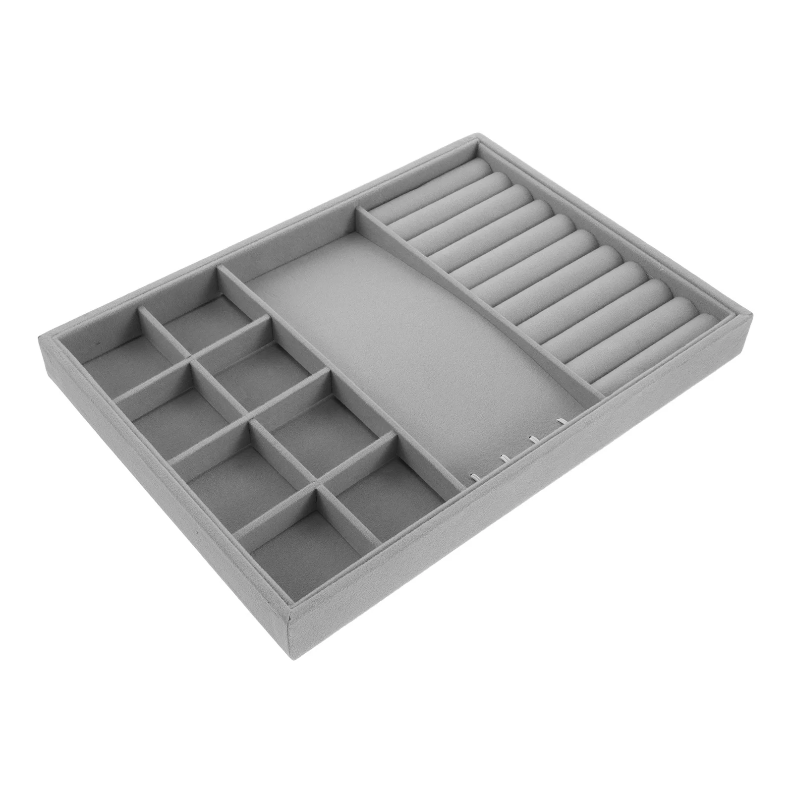 

Large Gray Jewelry Box Organizer for Rings Earrings Necklaces Bracelets Watches Stackable Luxury Display Tray Ring Display Tray