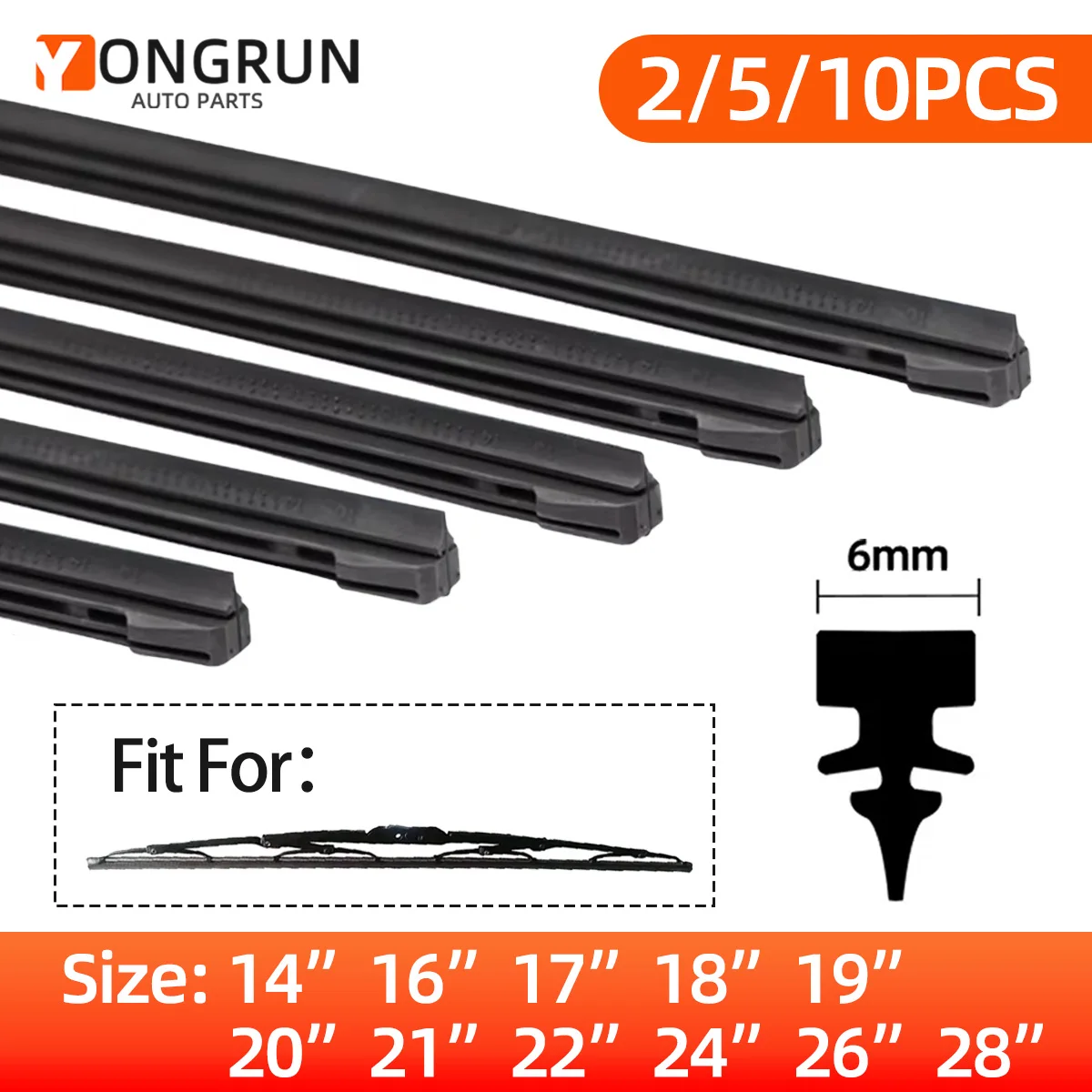 

YONGRUN 2/5/10 шт. резиновая полоса 13 "14" 15 "16" 17 "18" 19 "20 "21" 22 "24" подходит для железной рамы стеклоочистителя автомобиля резиновая полоса стеклоочистителя