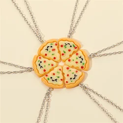 6pcs Pizza Necklace for Kids Cartoon Cute 3D Pizza Pendant Friendship Necklace Charms Keychain DIY Jewelry Accessories for Women
