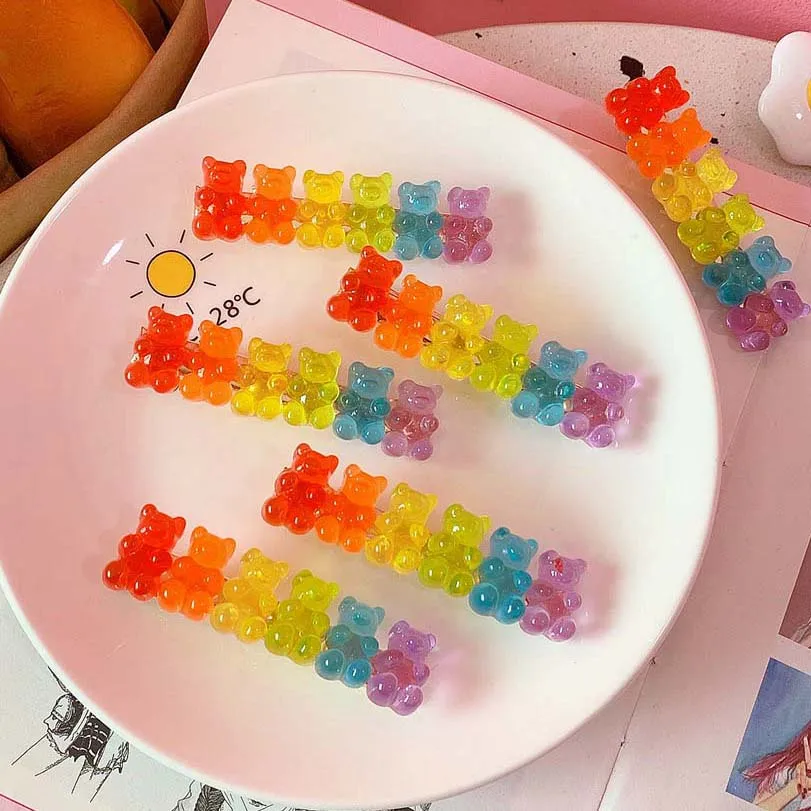 Candy Color Jelly Bear Hair Barrette Clips Barrettes Cartoon Animal Cute Hairpin Women Hairgrips Girls Hair Acccessories Gifts