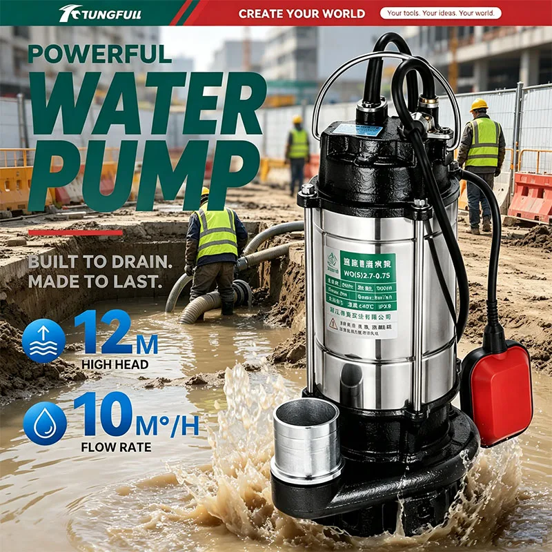 Stainless Steel Submersible Sewage Pump 220V Agricultural Pumping Garden Tools Drainage Irrigation Self‑priming Water Pump