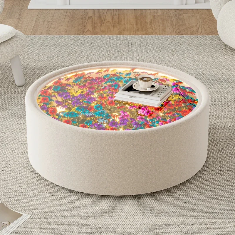 Home Modern Luxury Fabric Edge Sedentary Side Tables Furniture Home Modern Round Living Room Household Coffee Table Furniture