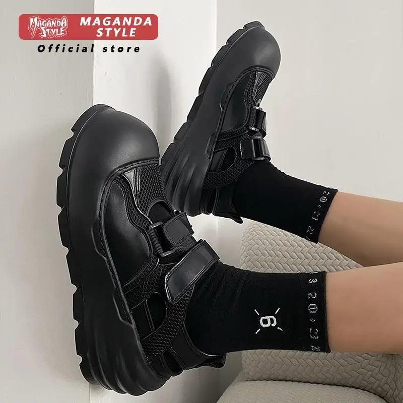

Height increased 7CM toe cap sandals men's new style dark functional style hollow out breathable thick sole dad shoes trendy
