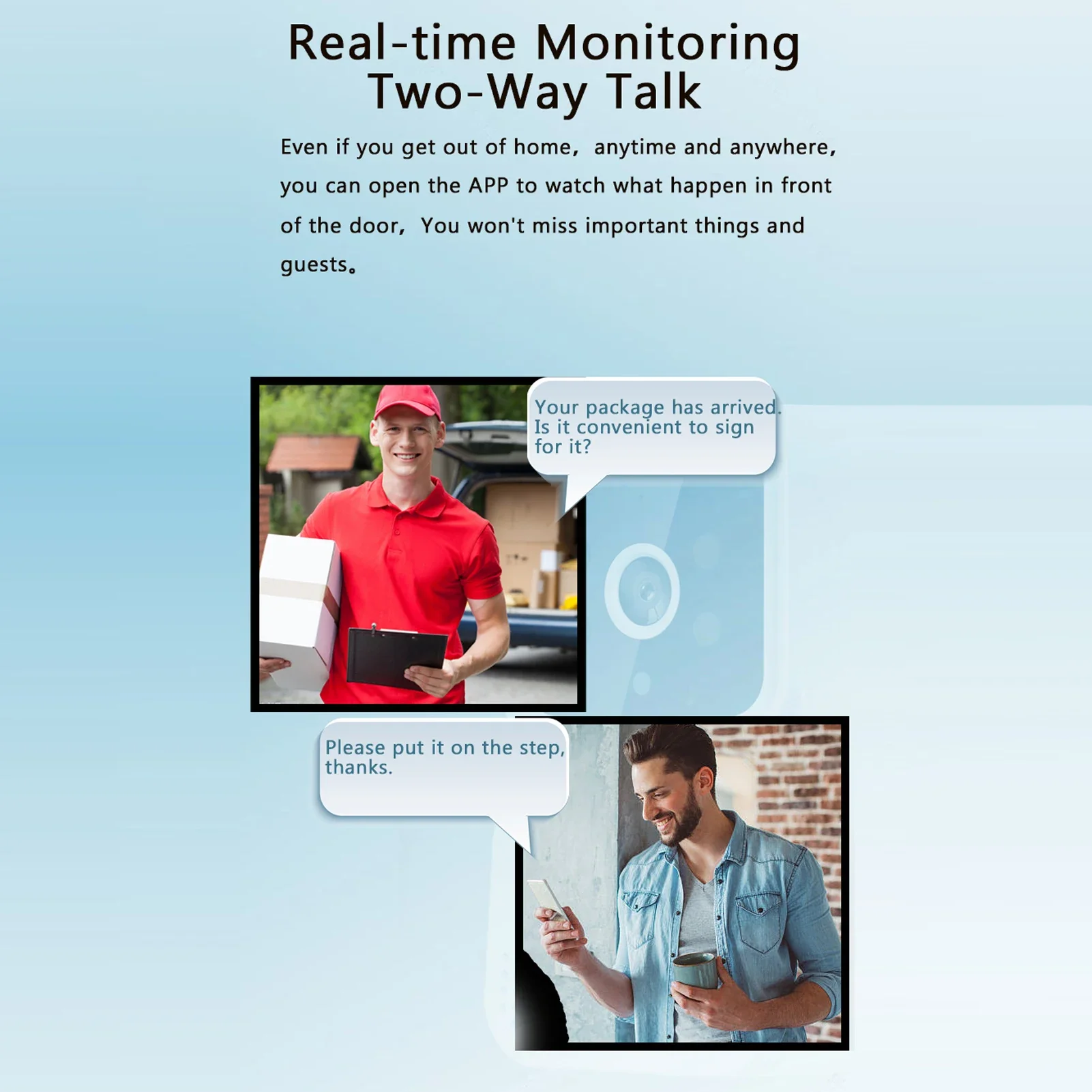 Tuya Smart Video Doorbell Wireless HD Camera IR Alarm Security Door Bell Wi-Fi Intercom for Home Apartment for Home Office