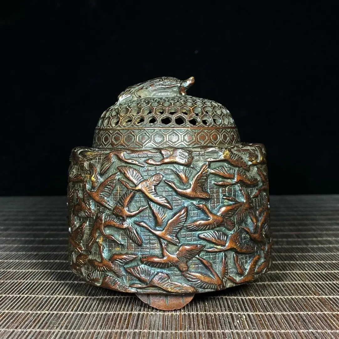 

Collectable chinese old copper handmade thousand cranes exquisite Incense burner