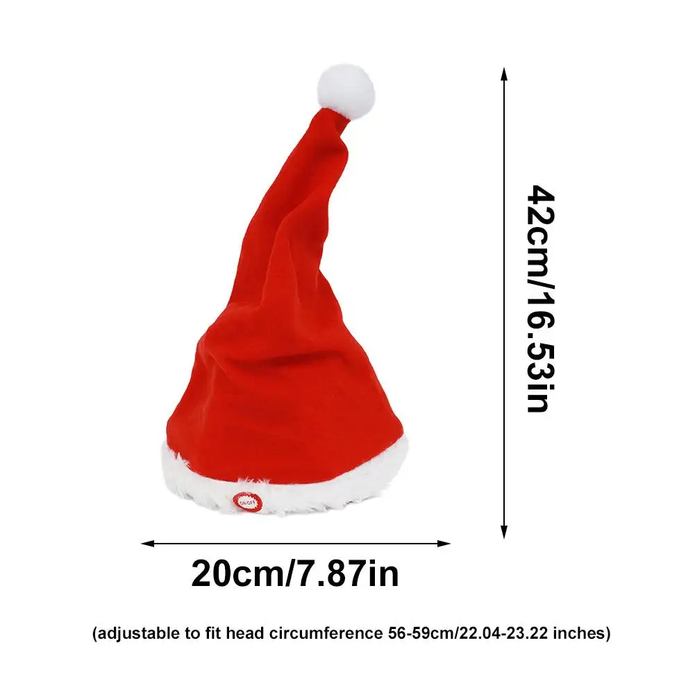 Nuevo sombrero eléctrico de Papá Noel, sombrero de Navidad para cantar y bailar, funciona con pilas, sombrero de Papá Noel oscilante de felpa roja, decoración, regalo de vacaciones