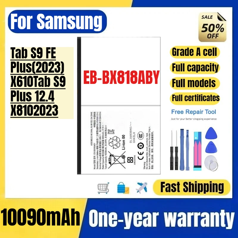 

EB-BX818ABY for Samsung Tab S9 FE Plus(2023)/X610Tab S9 Plus 12.4/X8102023 Tablet Battery Replacement Bateria Grade A Cell