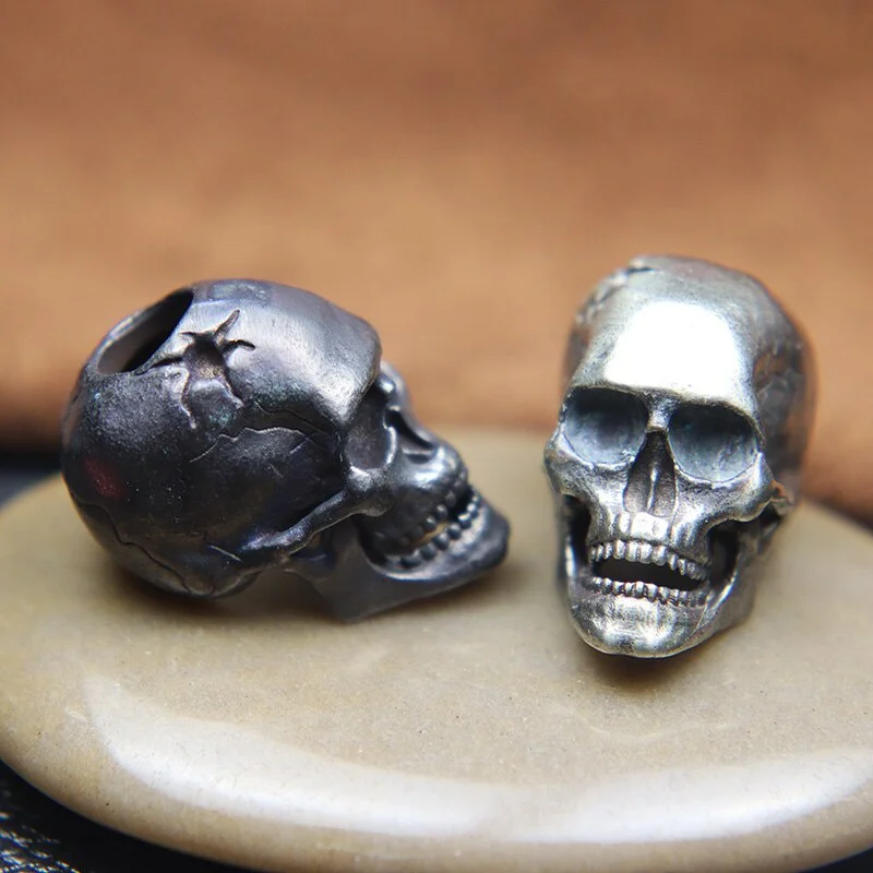 Bullet Hole Skull Skeleton Knife Bead Lanyard Pendant Brass Punk Horror Ghost Head Figurines EDC DIY Paracord Bracelet Accessory
