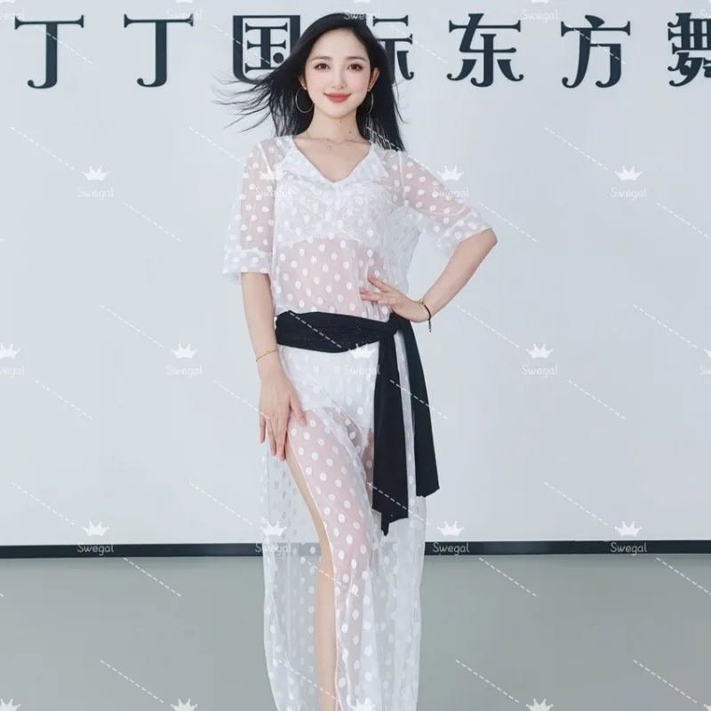 Abito da danza del ventre Swegal personalizzato 2025 Nuovo abito da pratica Abito in maglia a pois bianco Baladi sciolto