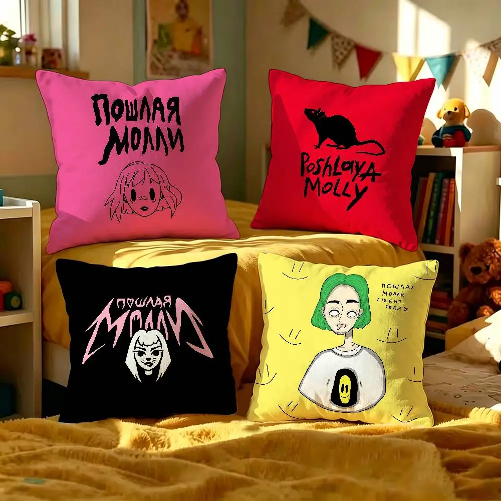 P-Poshlaya M-Molly Band Pillow Covers Cartoon Sofa Decorative Home Double-sided Printing Short Plush Cute Cushion Cover
