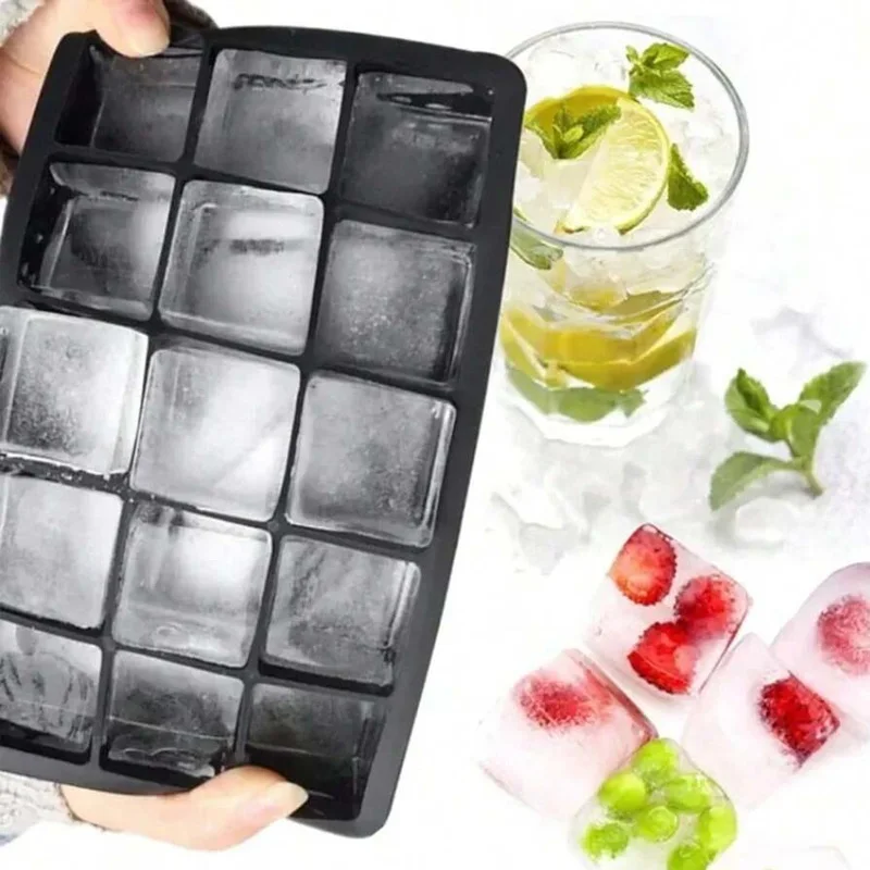 New 15 Grids Silicone Ice Cube Molds Big Square Ice Molds Reusable Whiskey Ice Cube Molds Cocktail Freezer DIY Homemade Barware