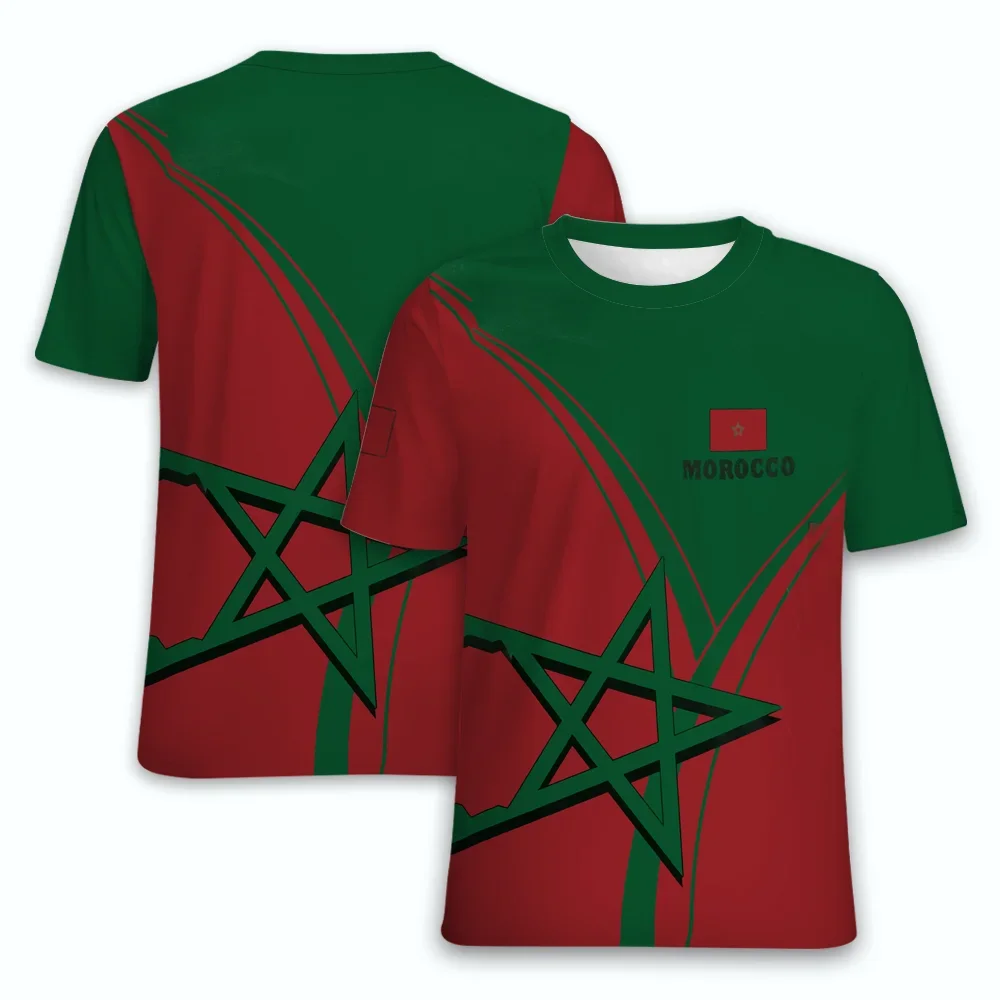 

Morocco National Emblem Flag Print Summer Men's O-Neck T-shirt Casual Short Sleeve Oversized Fashion Trend Men Clothing