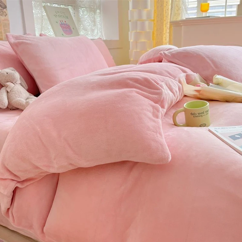 1Pc Solid Color Milk Velvet Quilt Cover Simple Flannel Duvet Cover for Autumn Winter Skin-Friendly Warm Bedding for Single Queen