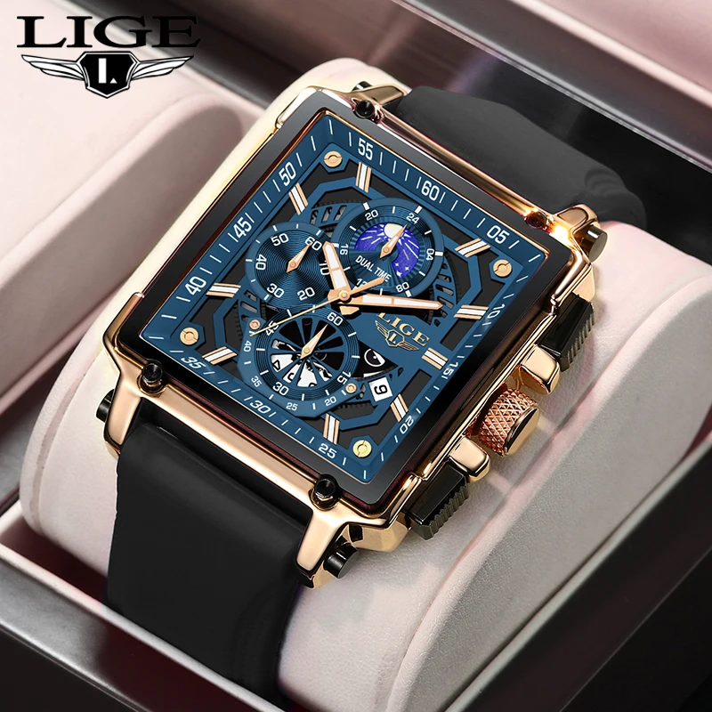 

LIGE New Square Dial Mens Watch Top Luxury Fashion Watches Men Sports Waterproof Calendar Date Quartz Wristwatches Reloj Hombre